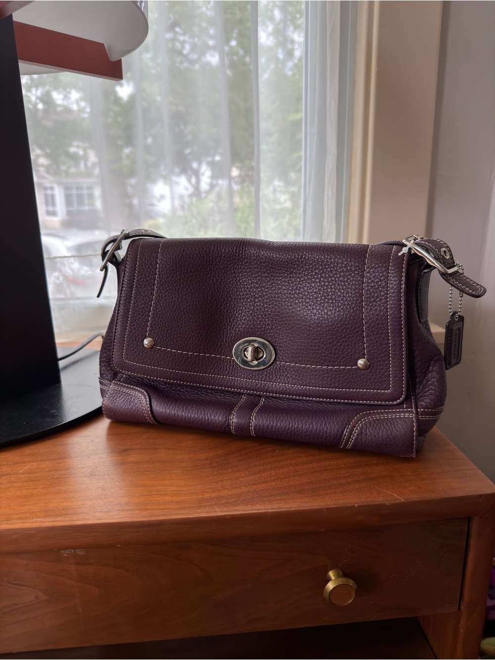 Coach Hamilton Pebbled Leather Turnlock Shoulder Bag - Plum